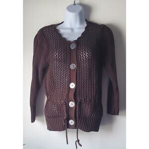 Gap Womens Brown Open Knit Button Up Cotton Sweater Size Medium Beach Boho